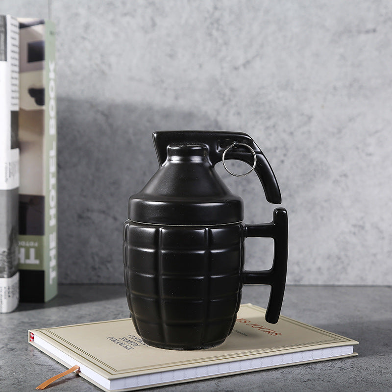 Grenade Style Ceramic Coffee Mug With Lid